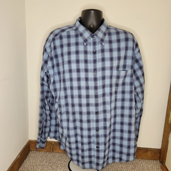 𝅺st. John’s Bay Men’s Blue/Black Plaid Button-Down Dress Shirt Size (XXL) New - Picture 1 of 3